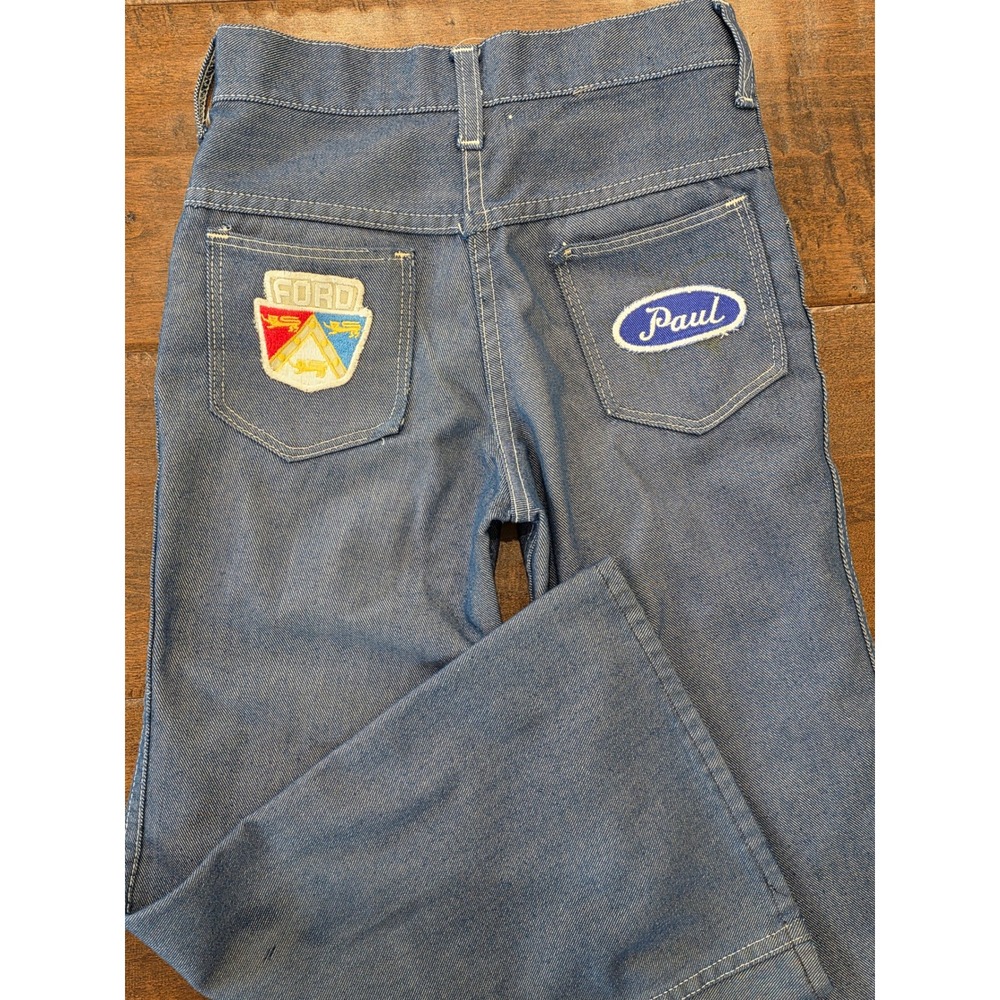 VTG RARE 70s Retro Hippie Sears Roebuck Ford Patch Bell Bottom Flare Jeans 10S